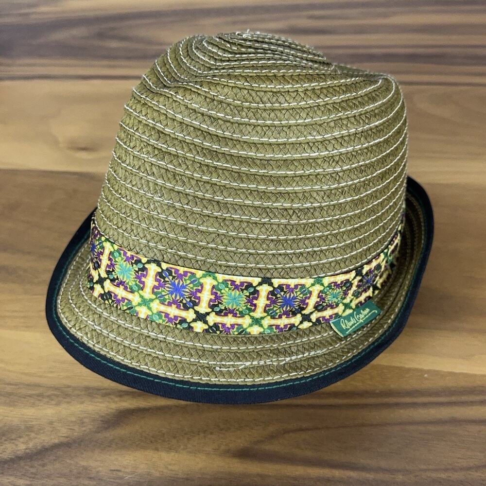 Robert Graham Straw Fedora Hat Patterned Band Contrast Interior One Size 22"